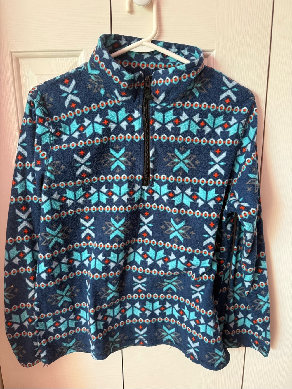 Blue Patterned Quarter-Zip Fleece Pullover